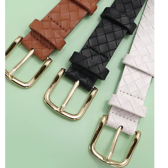 Classic Woven Embossed Vegan Leather Belt Brown - Picture 2 of 3